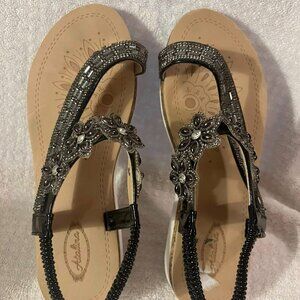 Size 8.5 - Atalina - Black and Beaded Sandals - EU Size 39 - Size 8.5